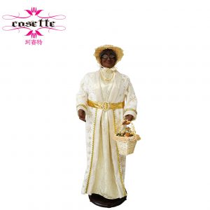 Elegant Lady Figurine with Golden Hat & Woven Basket Cosette